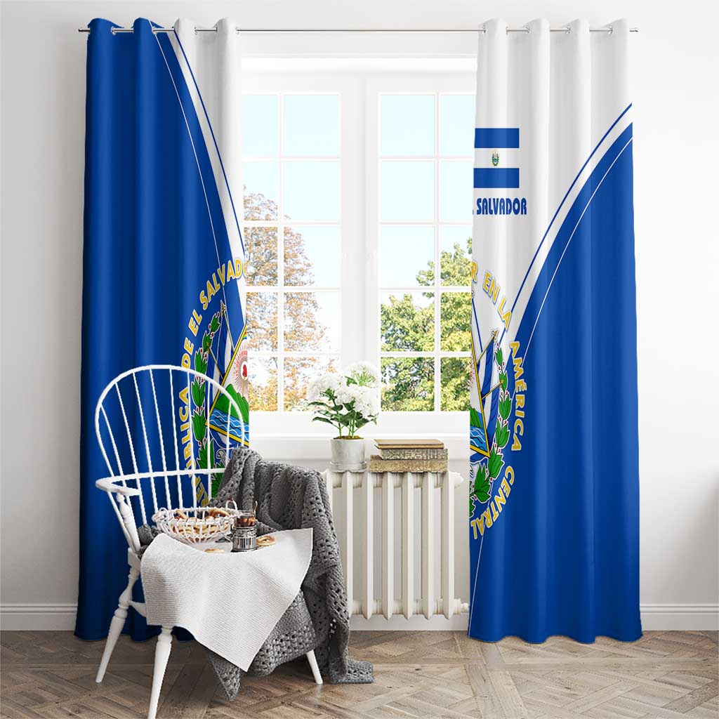 El Salvador National Flag Window Curtain with Coat of Arms and Blue White Stripes Design - Wonder Print Shop