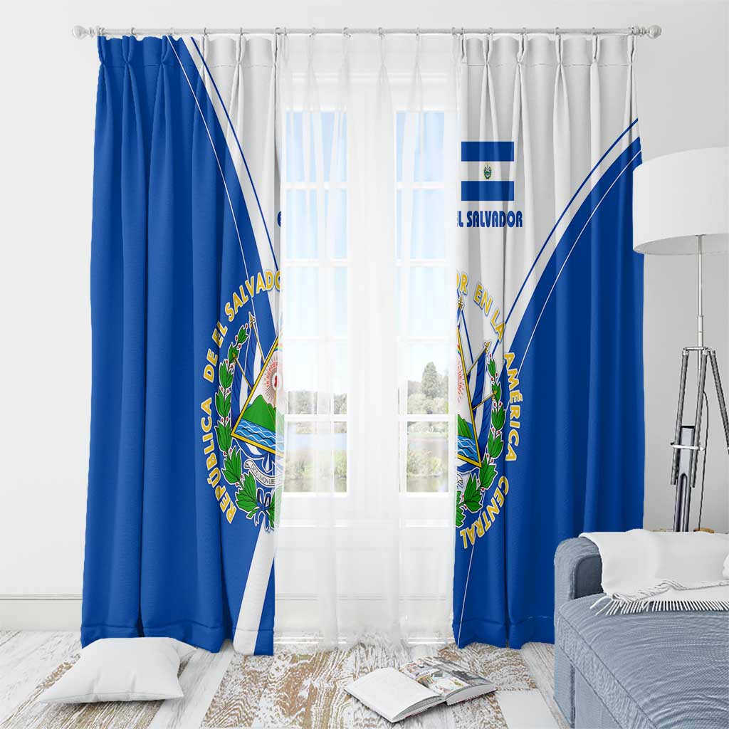 El Salvador National Flag Window Curtain with Coat of Arms and Blue White Stripes Design - Wonder Print Shop
