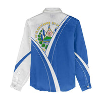 El Salvador National Flag Women Casual Shirt with Coat of Arms and Blue White Stripes Design - Wonder Print Shop