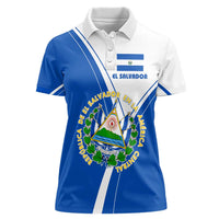 El Salvador National Flag Women Polo Shirt with Coat of Arms and Blue White Stripes Design - Wonder Print Shop