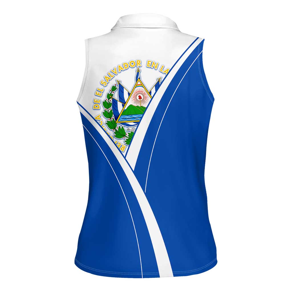 El Salvador National Flag Women Sleeveless Polo Shirt with Coat of Arms and Blue White Stripes Design - Wonder Print Shop