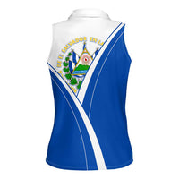 El Salvador National Flag Women Sleeveless Polo Shirt with Coat of Arms and Blue White Stripes Design - Wonder Print Shop
