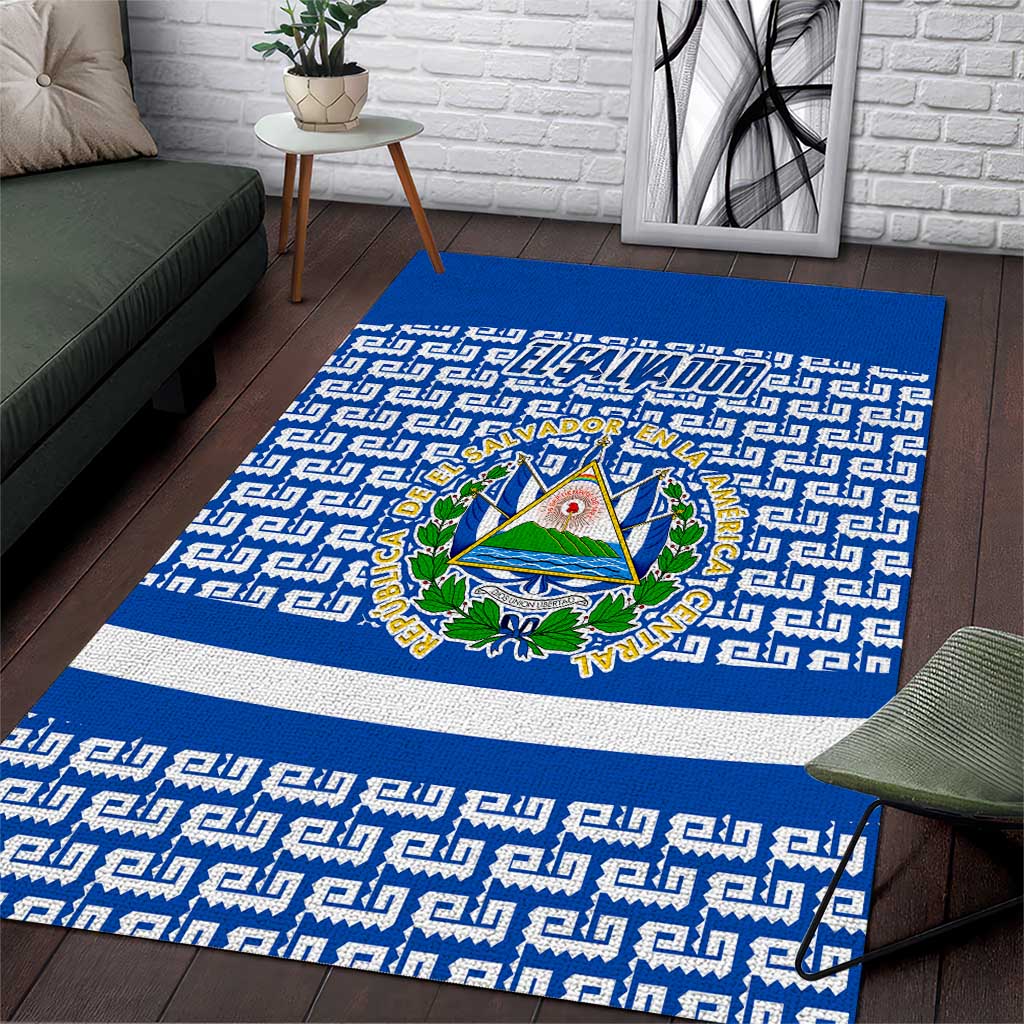 El Salvador Tribal Pattern Area Rug with National Coat of Arms and Blue White Theme - Wonder Print Shop