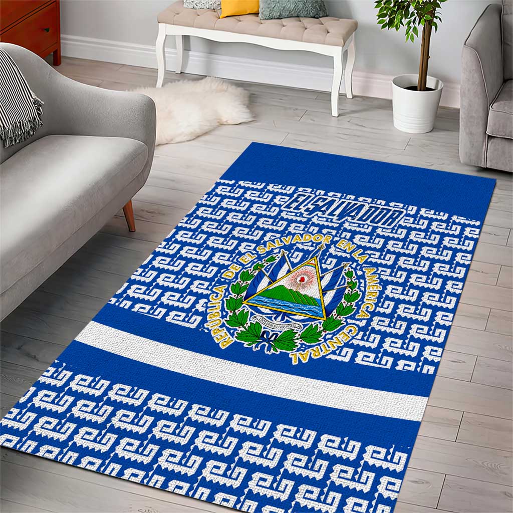 El Salvador Tribal Pattern Area Rug with National Coat of Arms and Blue White Theme - Wonder Print Shop