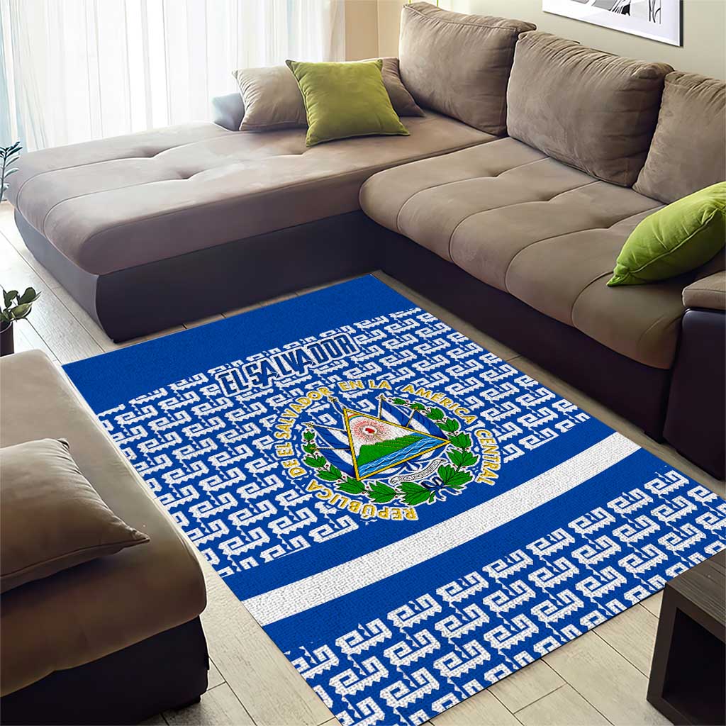 El Salvador Tribal Pattern Area Rug with National Coat of Arms and Blue White Theme - Wonder Print Shop