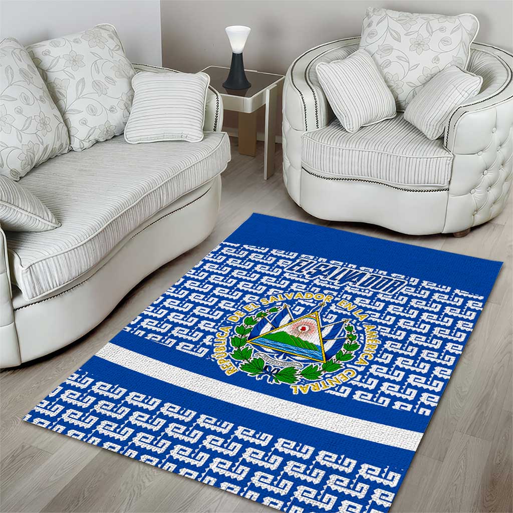 El Salvador Tribal Pattern Area Rug with National Coat of Arms and Blue White Theme - Wonder Print Shop
