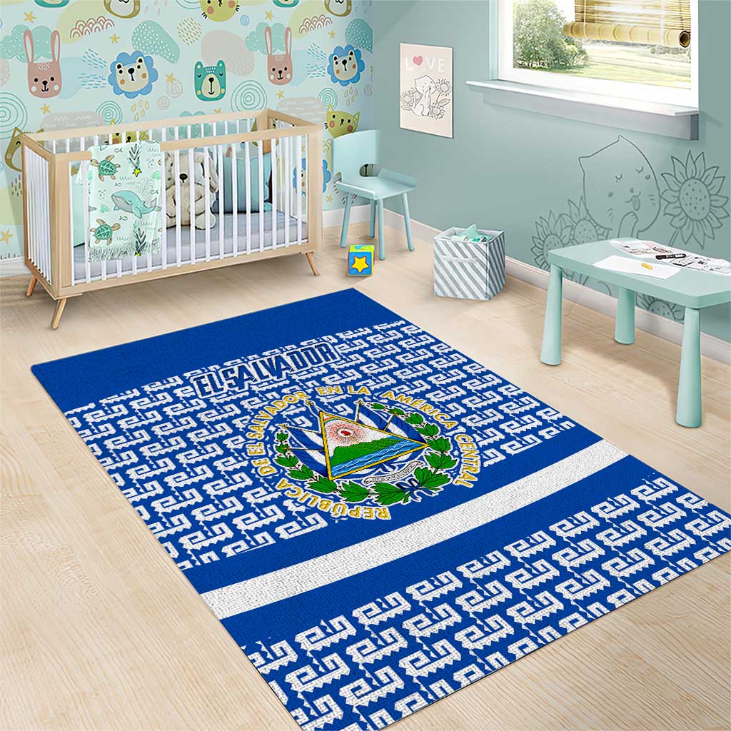 El Salvador Tribal Pattern Area Rug with National Coat of Arms and Blue White Theme - Wonder Print Shop