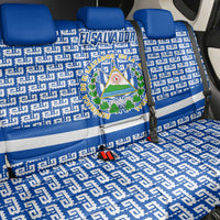 El Salvador Tribal Pattern Back Car Seat Cover with National Coat of Arms and Blue White Theme - Wonder Print Shop