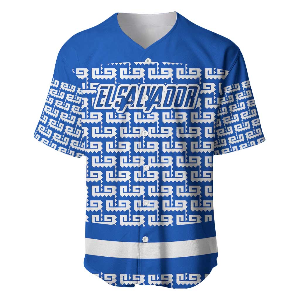 El Salvador Tribal Pattern Baseball Jersey with National Coat of Arms and Blue White Theme - Wonder Print Shop