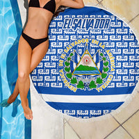 El Salvador Tribal Pattern Beach Blanket with National Coat of Arms and Blue White Theme - Wonder Print Shop