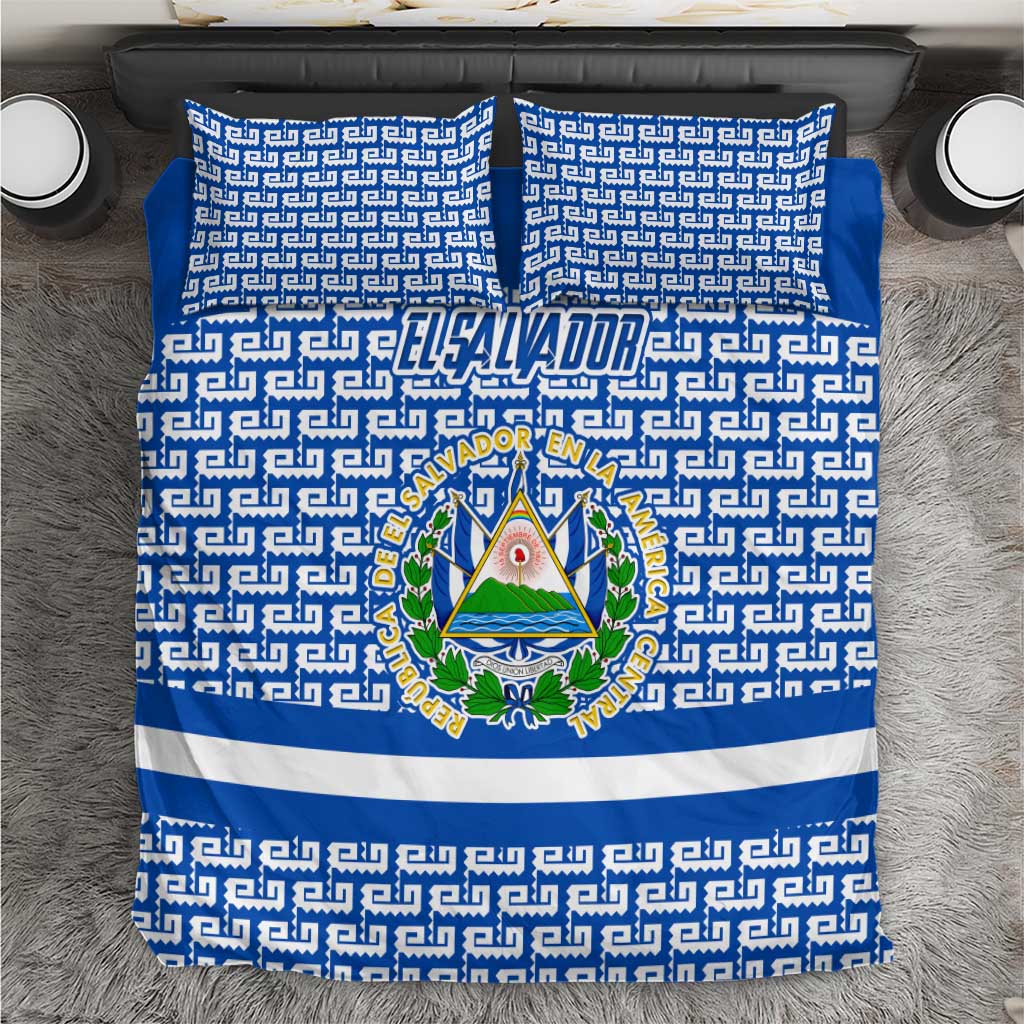 El Salvador Tribal Pattern Bedding Set with National Coat of Arms and Blue White Theme - Wonder Print Shop