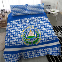 El Salvador Tribal Pattern Bedding Set with National Coat of Arms and Blue White Theme - Wonder Print Shop