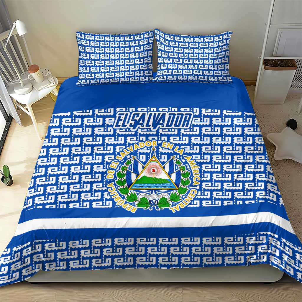 El Salvador Tribal Pattern Bedding Set with National Coat of Arms and Blue White Theme - Wonder Print Shop