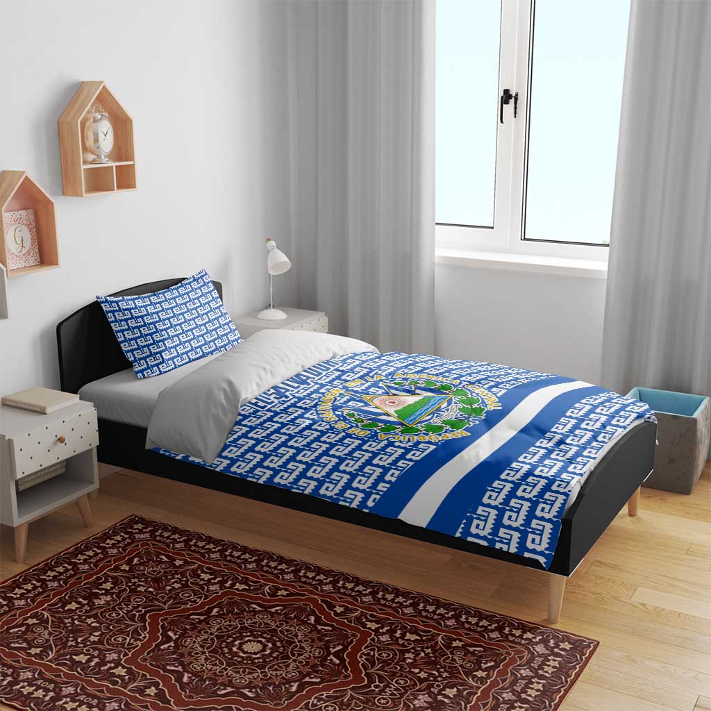 El Salvador Tribal Pattern Bedding Set with National Coat of Arms and Blue White Theme - Wonder Print Shop