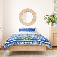 El Salvador Tribal Pattern Bedding Set with National Coat of Arms and Blue White Theme - Wonder Print Shop