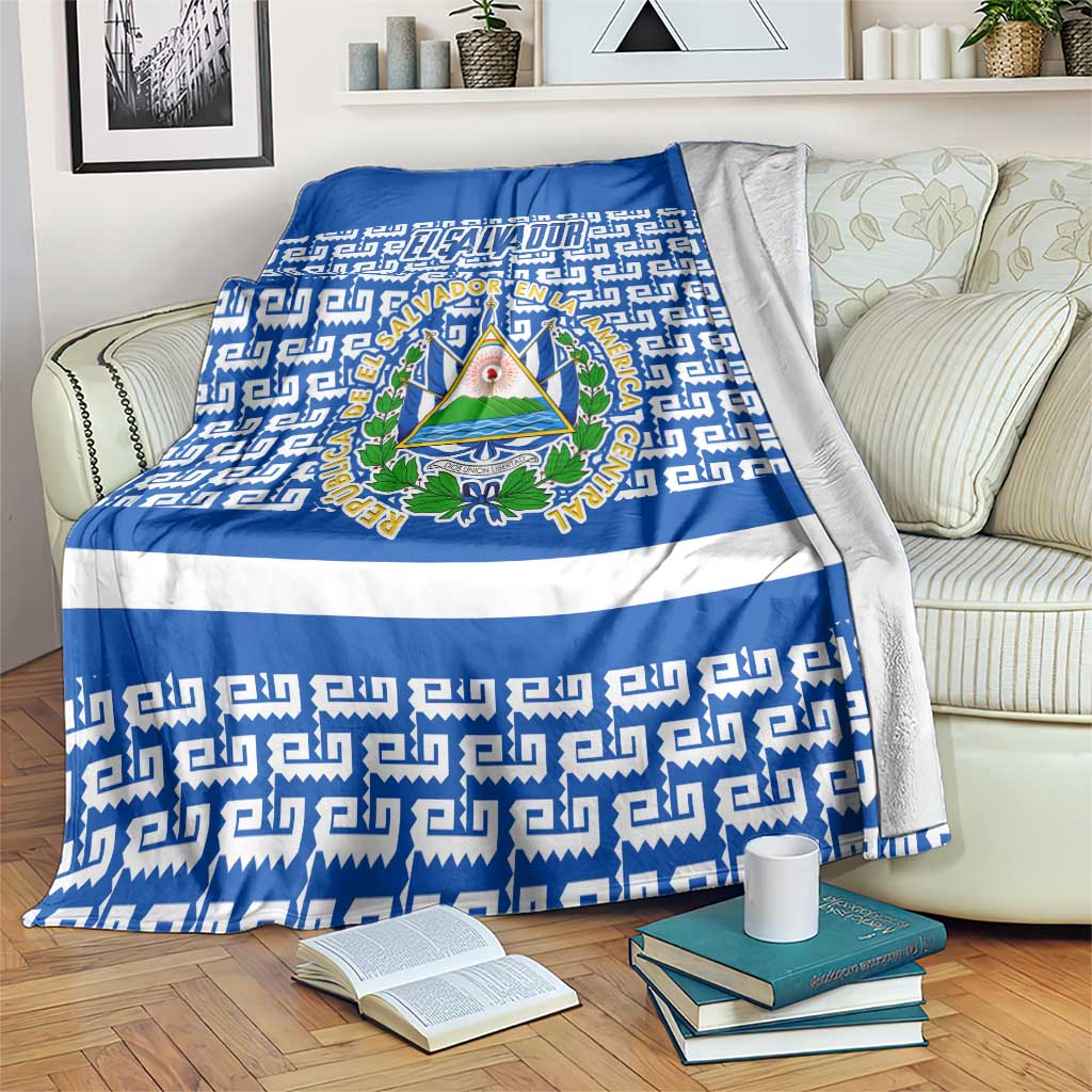 El Salvador Tribal Pattern Blanket with National Coat of Arms and Blue White Theme - Wonder Print Shop