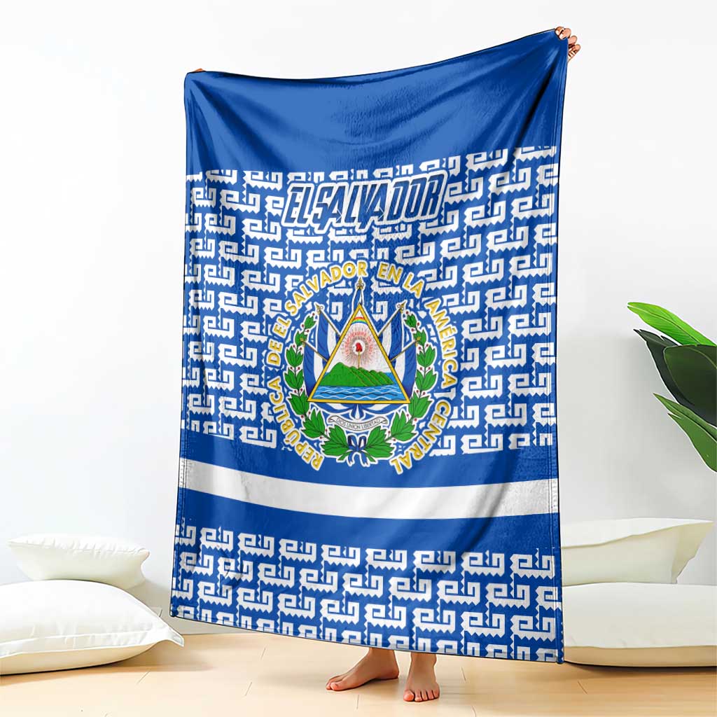 El Salvador Tribal Pattern Blanket with National Coat of Arms and Blue White Theme - Wonder Print Shop