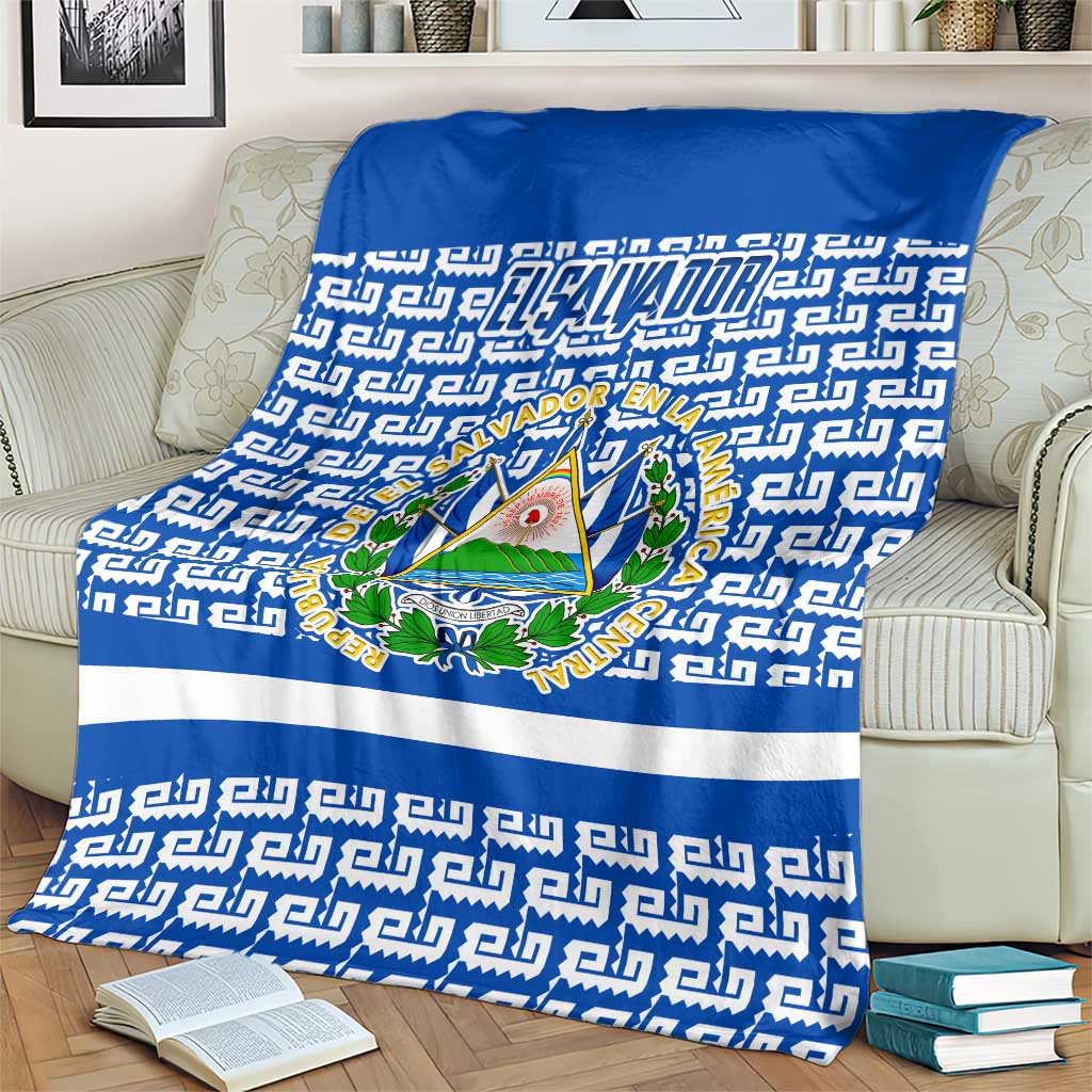 El Salvador Tribal Pattern Blanket with National Coat of Arms and Blue White Theme - Wonder Print Shop