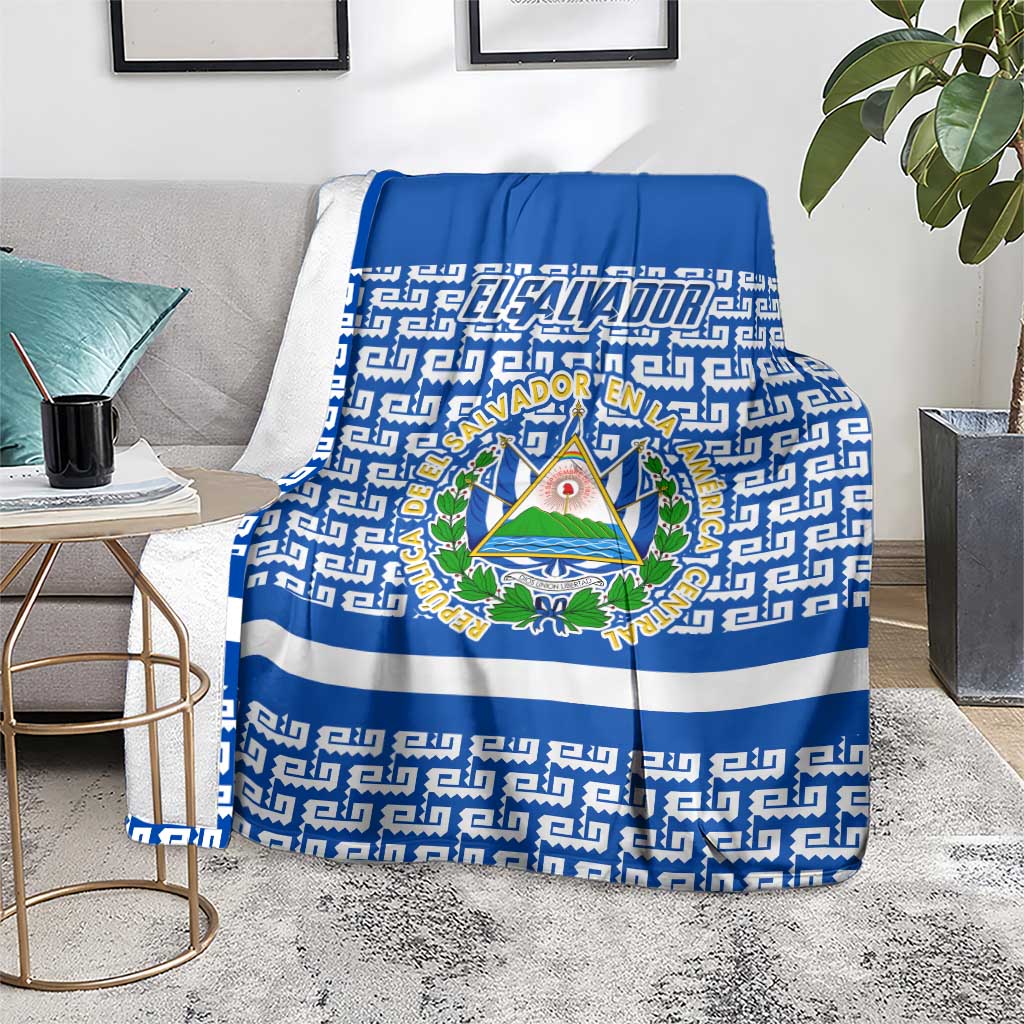 El Salvador Tribal Pattern Blanket with National Coat of Arms and Blue White Theme - Wonder Print Shop