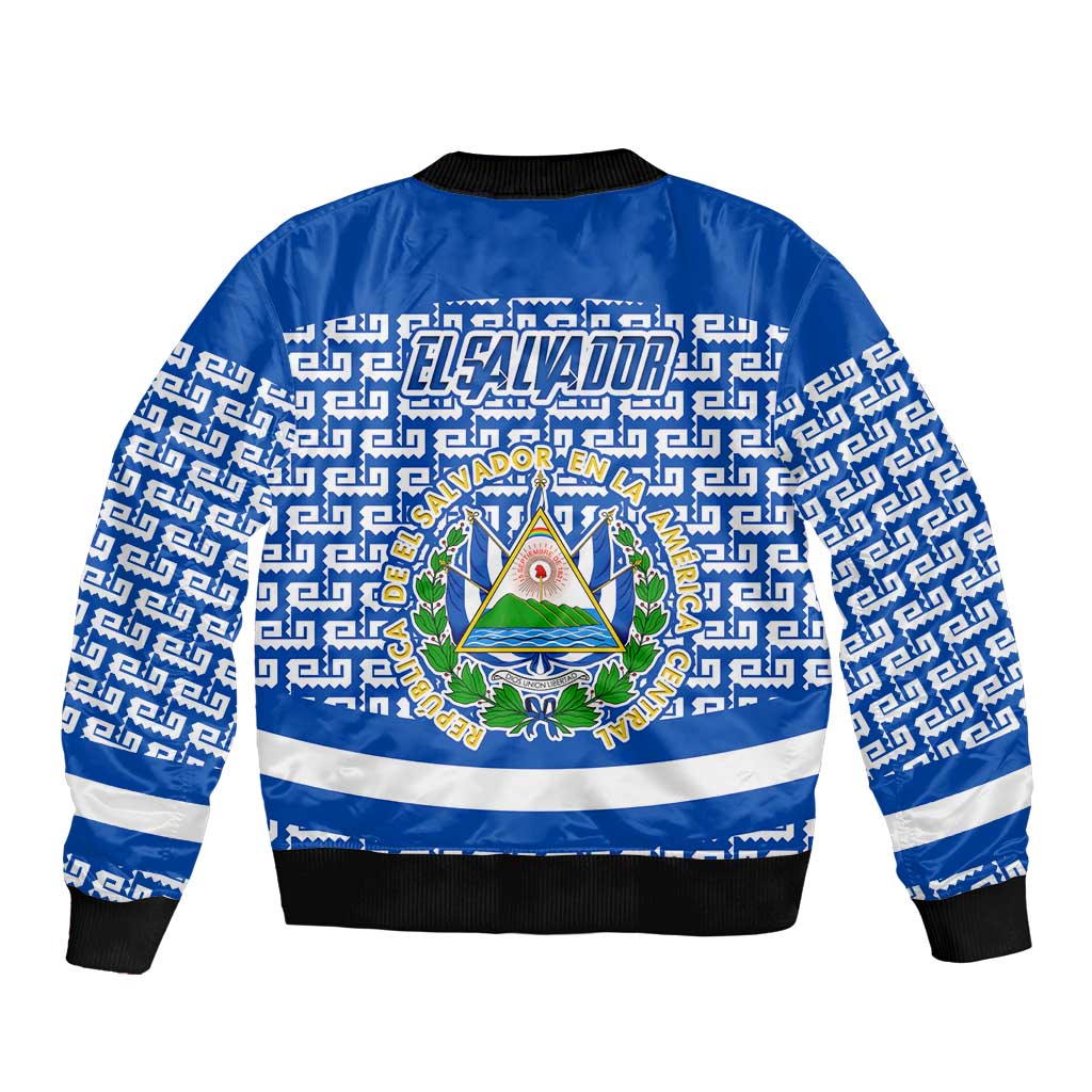 El Salvador Tribal Pattern Bomber Jacket with National Coat of Arms and Blue White Theme - Wonder Print Shop