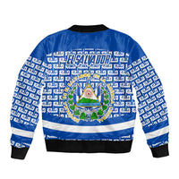El Salvador Tribal Pattern Bomber Jacket with National Coat of Arms and Blue White Theme - Wonder Print Shop