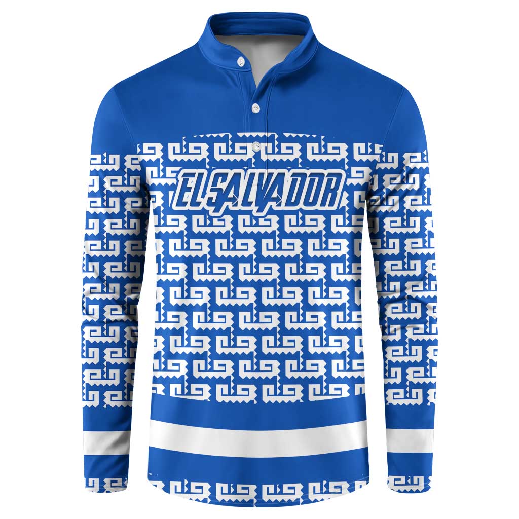El Salvador Tribal Pattern Button Sweatshirt with National Coat of Arms and Blue White Theme - Wonder Print Shop