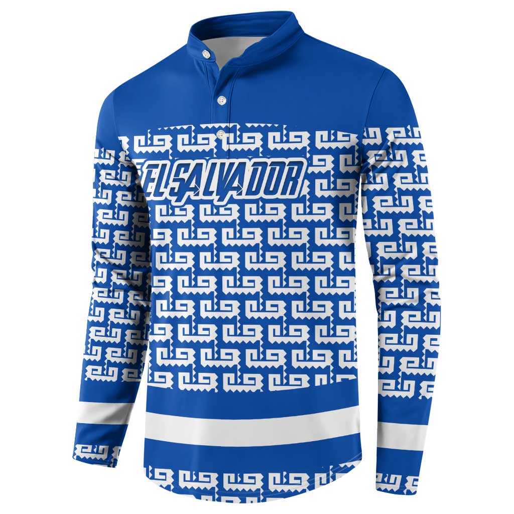 El Salvador Tribal Pattern Button Sweatshirt with National Coat of Arms and Blue White Theme - Wonder Print Shop