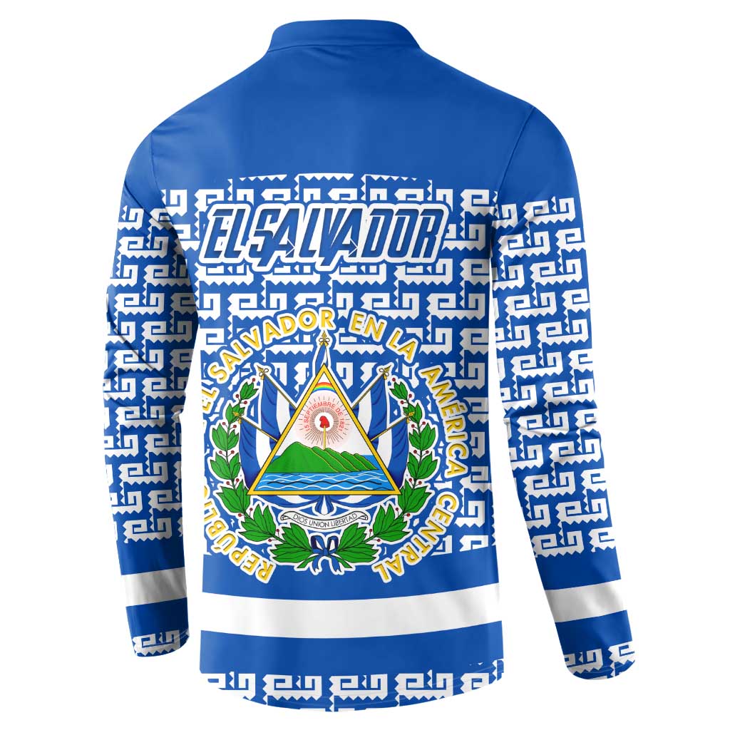 El Salvador Tribal Pattern Button Sweatshirt with National Coat of Arms and Blue White Theme - Wonder Print Shop