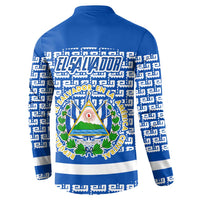 El Salvador Tribal Pattern Button Sweatshirt with National Coat of Arms and Blue White Theme - Wonder Print Shop