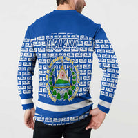 El Salvador Tribal Pattern Button Sweatshirt with National Coat of Arms and Blue White Theme - Wonder Print Shop