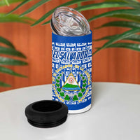 El Salvador Tribal Pattern 4 in 1 Can Cooler Tumbler with National Coat of Arms and Blue White Theme - Wonder Print Shop