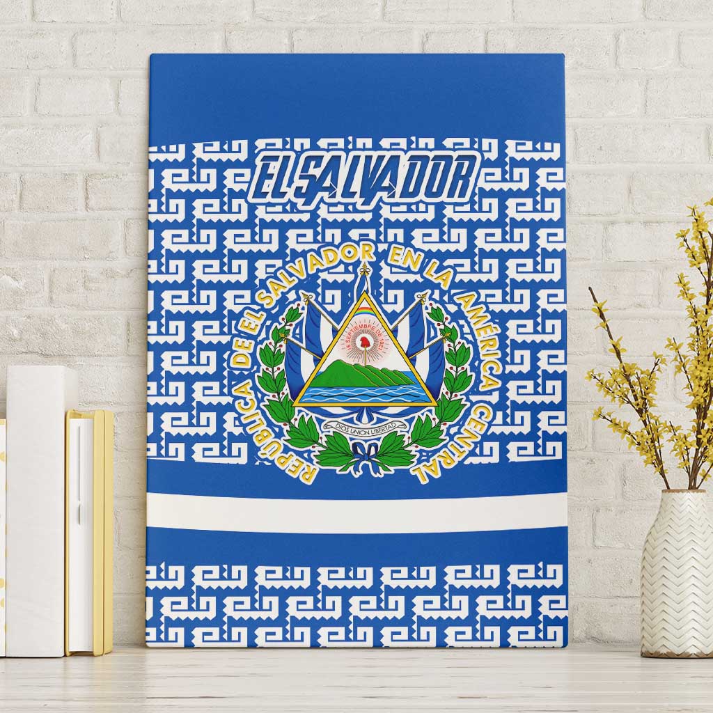 El Salvador Tribal Pattern Canvas Wall Art with National Coat of Arms and Blue White Theme - Wonder Print Shop