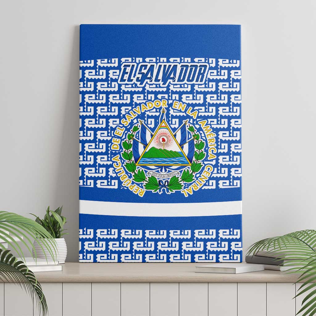 El Salvador Tribal Pattern Canvas Wall Art with National Coat of Arms and Blue White Theme - Wonder Print Shop