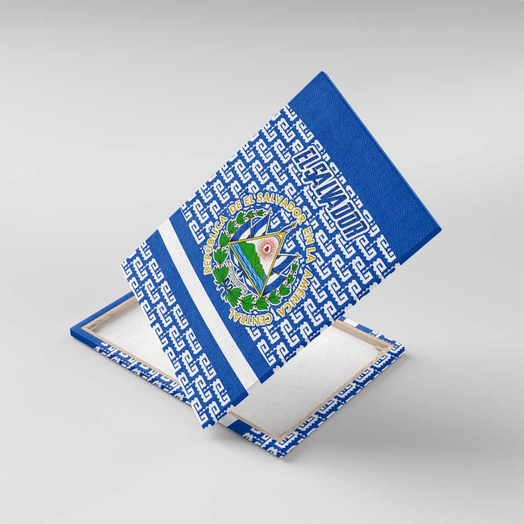 El Salvador Tribal Pattern Canvas Wall Art with National Coat of Arms and Blue White Theme - Wonder Print Shop