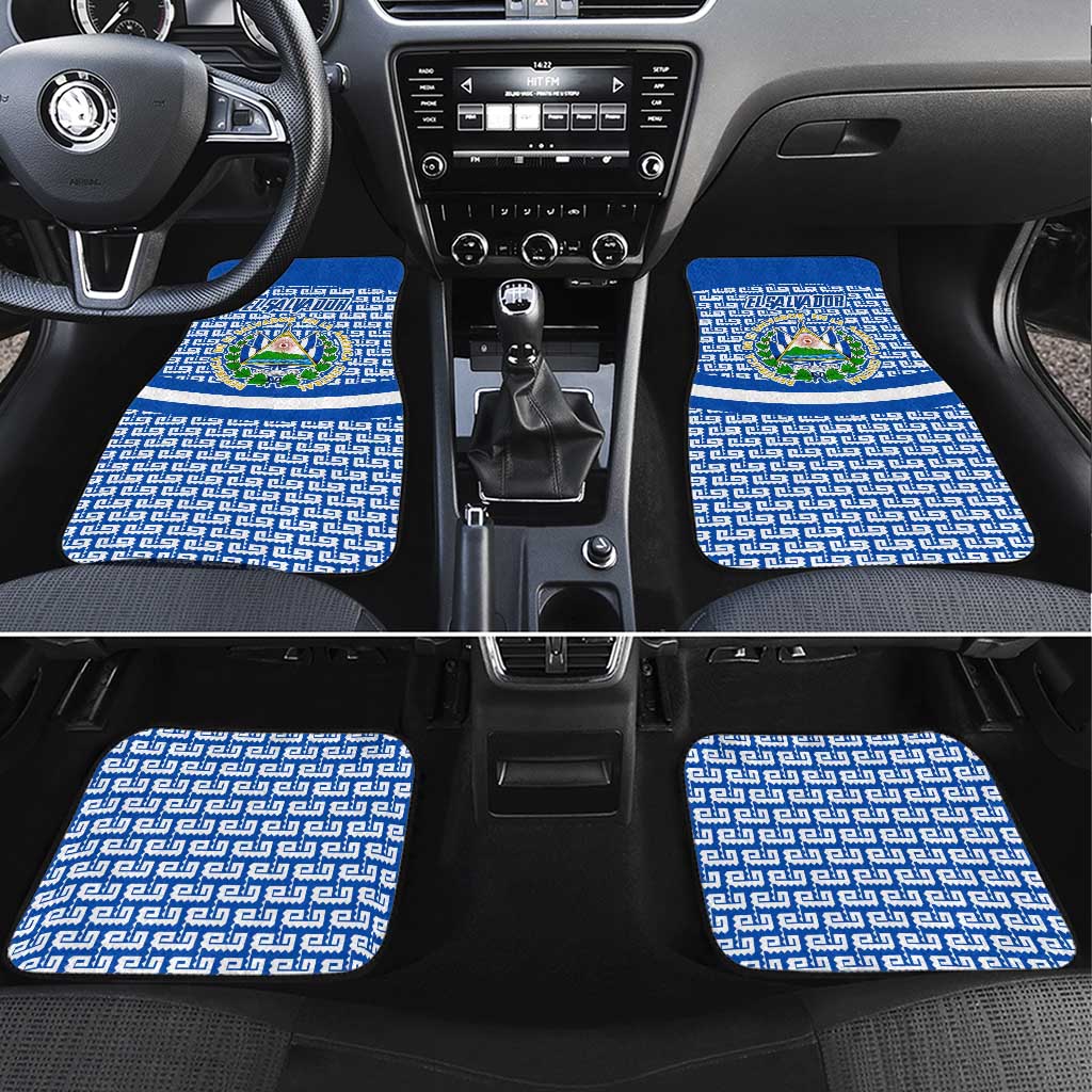 El Salvador Tribal Pattern Car Mats with National Coat of Arms and Blue White Theme - Wonder Print Shop