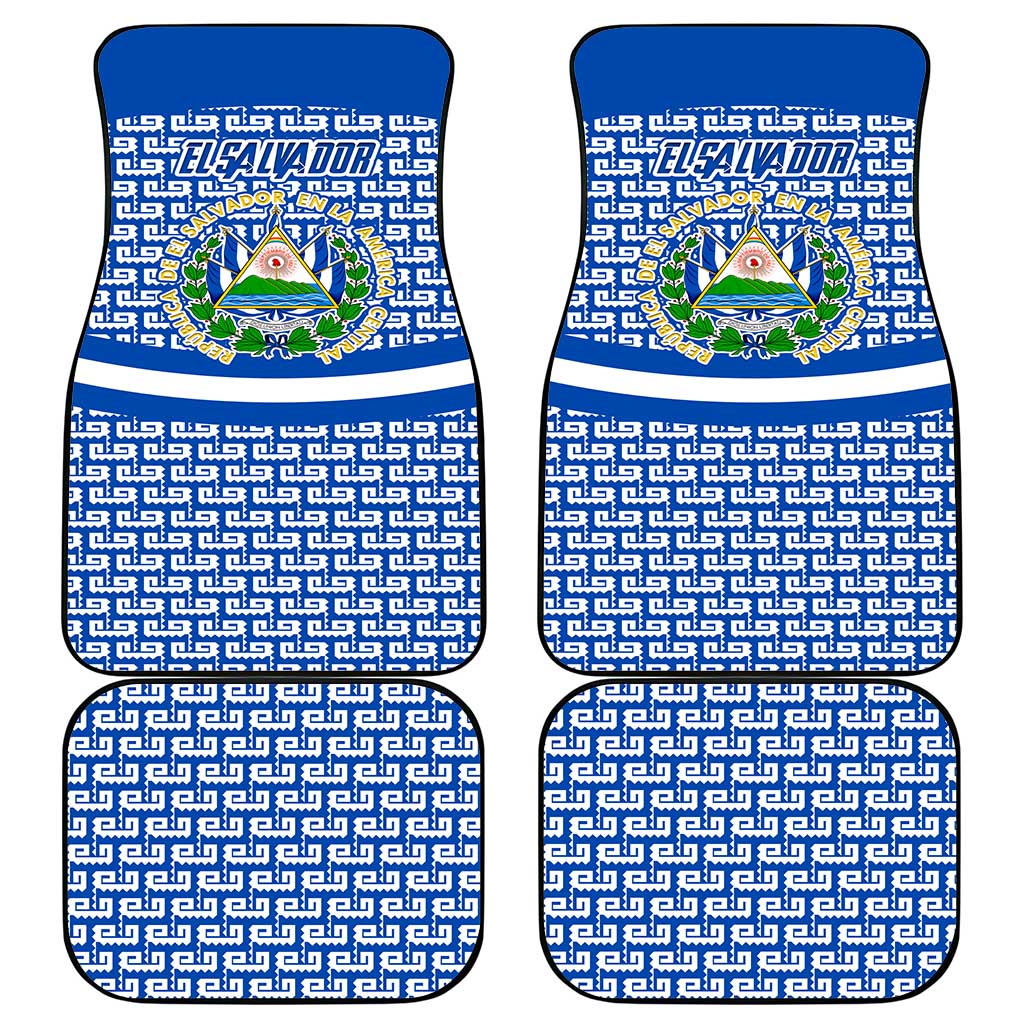 El Salvador Tribal Pattern Car Mats with National Coat of Arms and Blue White Theme - Wonder Print Shop