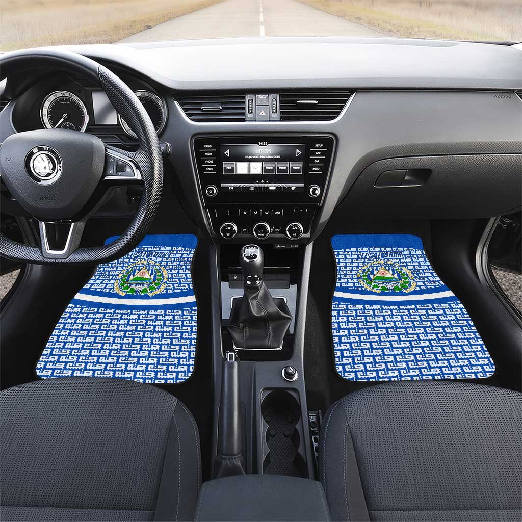 El Salvador Tribal Pattern Car Mats with National Coat of Arms and Blue White Theme - Wonder Print Shop