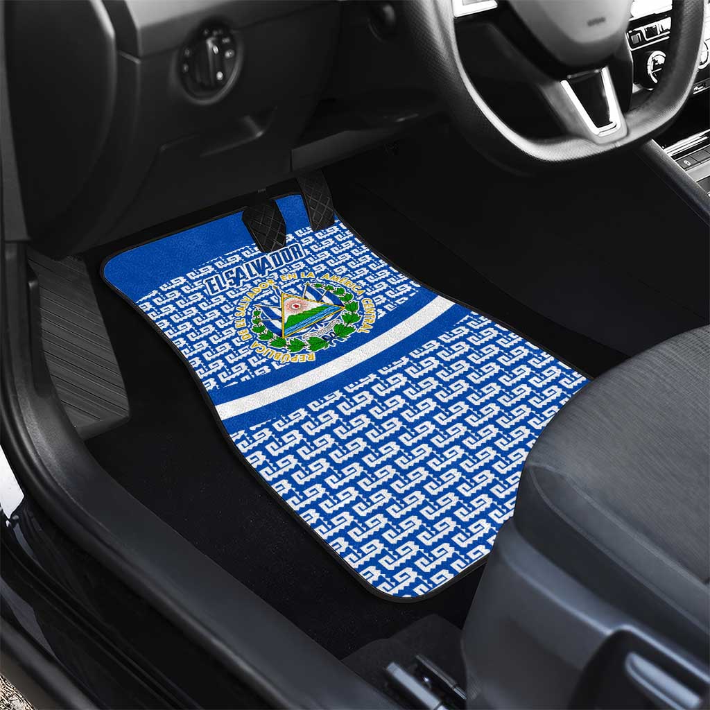 El Salvador Tribal Pattern Car Mats with National Coat of Arms and Blue White Theme - Wonder Print Shop