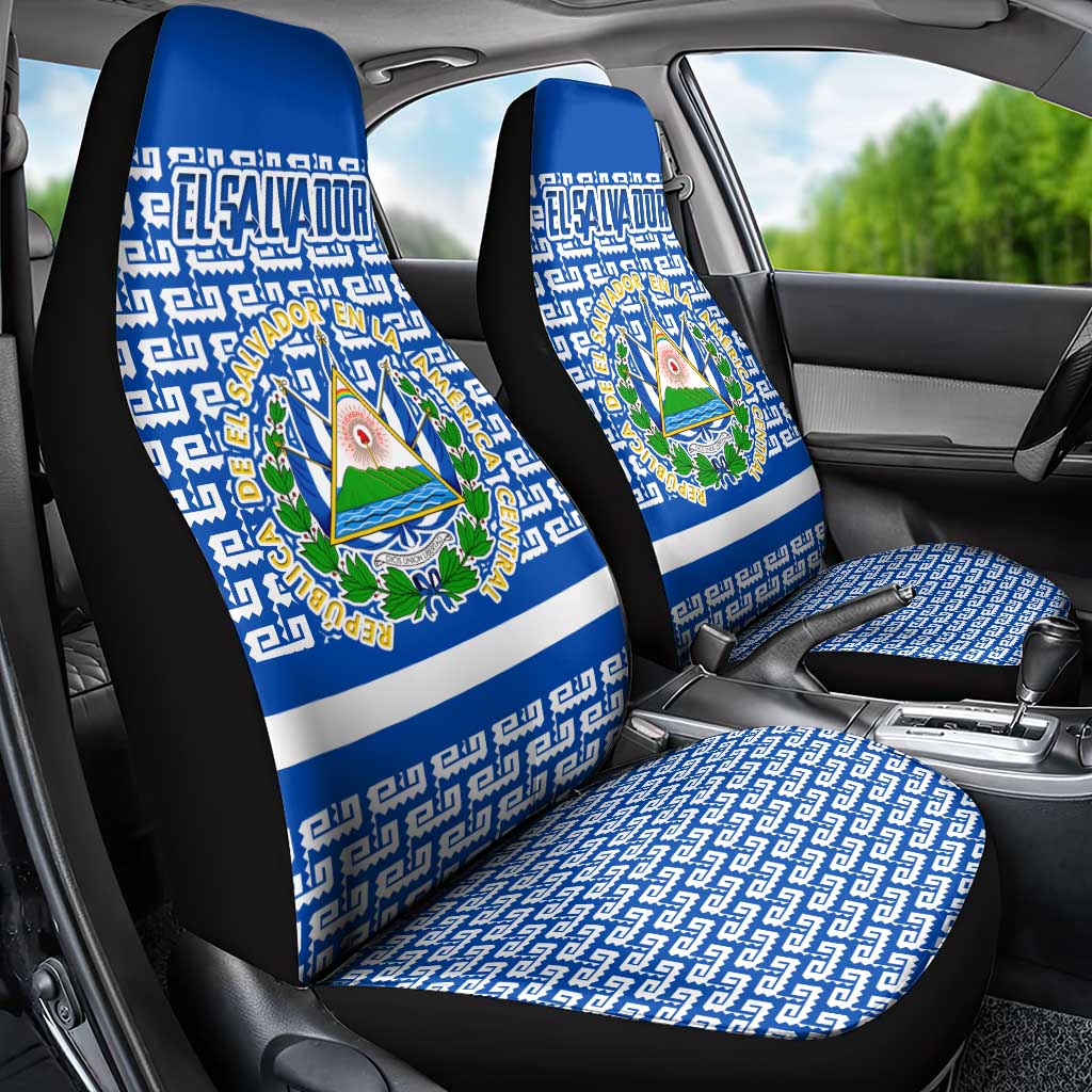 El Salvador Tribal Pattern Car Seat Cover with National Coat of Arms and Blue White Theme - Wonder Print Shop