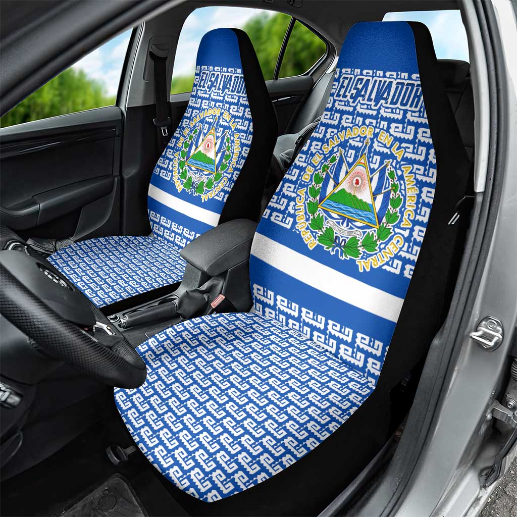 El Salvador Tribal Pattern Car Seat Cover with National Coat of Arms and Blue White Theme - Wonder Print Shop