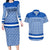 El Salvador Tribal Pattern Couples Matching Long Sleeve Bodycon Dress and Hawaiian Shirt with National Coat of Arms and Blue White Theme - Wonder Print Shop