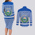 El Salvador Tribal Pattern Couples Matching Long Sleeve Bodycon Dress and Long Sleeve Button Shirt with National Coat of Arms and Blue White Theme - Wonder Print Shop
