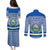 El Salvador Tribal Pattern Couples Matching Puletasi and Long Sleeve Button Shirt with National Coat of Arms and Blue White Theme - Wonder Print Shop
