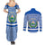El Salvador Tribal Pattern Couples Matching Summer Maxi Dress and Long Sleeve Button Shirt with National Coat of Arms and Blue White Theme - Wonder Print Shop