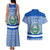 El Salvador Tribal Pattern Couples Matching Tank Maxi Dress and Hawaiian Shirt with National Coat of Arms and Blue White Theme - Wonder Print Shop