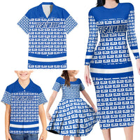 El Salvador Tribal Pattern Family Matching Long Sleeve Bodycon Dress and Hawaiian Shirt with National Coat of Arms and Blue White Theme - Wonder Print Shop