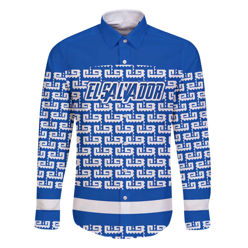 El Salvador Tribal Pattern Family Matching Long Sleeve Bodycon Dress and Hawaiian Shirt with National Coat of Arms and Blue White Theme - Wonder Print Shop