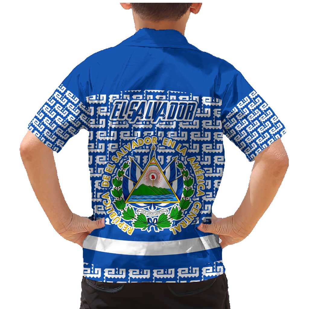 El Salvador Tribal Pattern Family Matching Mermaid Dress and Hawaiian Shirt with National Coat of Arms and Blue White Theme - Wonder Print Shop