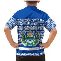El Salvador Tribal Pattern Family Matching Mermaid Dress and Hawaiian Shirt with National Coat of Arms and Blue White Theme - Wonder Print Shop