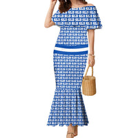 El Salvador Tribal Pattern Family Matching Mermaid Dress and Hawaiian Shirt with National Coat of Arms and Blue White Theme - Wonder Print Shop